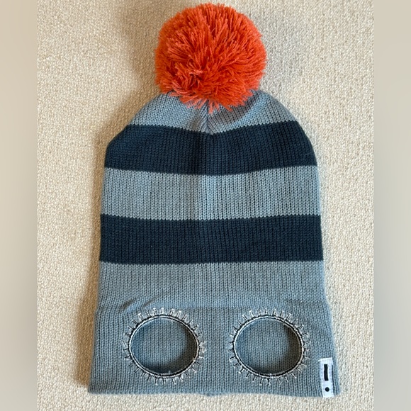 {Indikidual} Knitted stripe balaclava hat with funny eye holes and pom pom - Picture 11 of 13